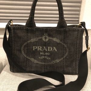 PRADA Canapa Black Denim Tote
